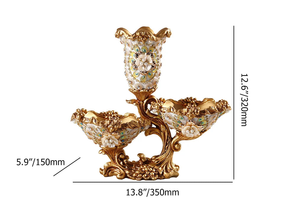 Elegant Gold & White 2-Tier Fruit Basket with Vase – Luxury Resin Snack Tray Decor