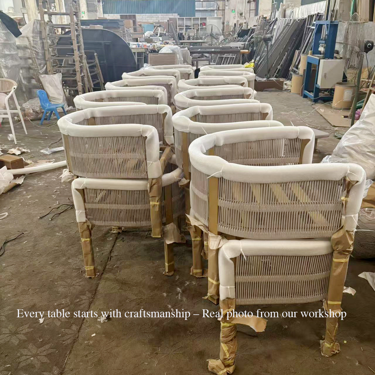 7-Piece Outdoor Dining Set with Extendable Table and 6 Rope Woven Armchairs – Weather-Resistant Patio Furniture for 6 People