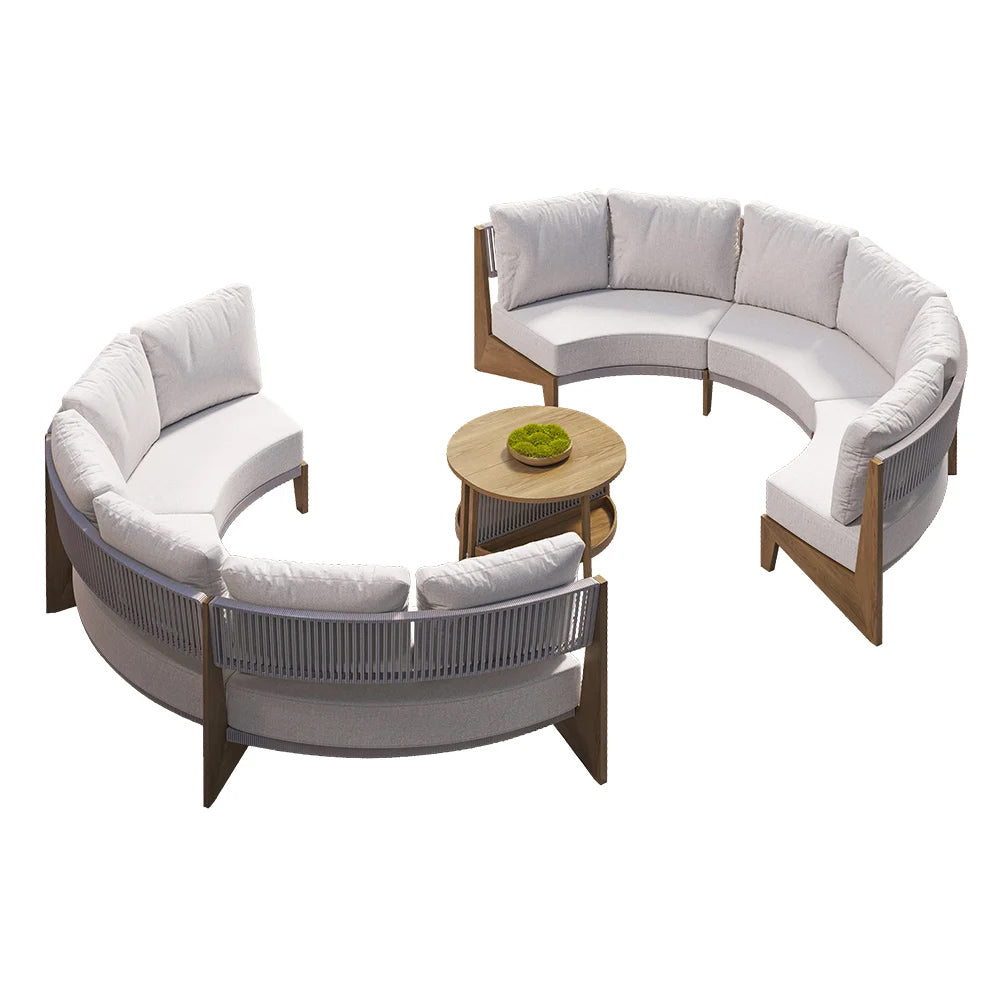 Curved Aluminum Outdoor Round Sectional Sofa Set with Coffee Table – Customizable Frame & Cushion Colors