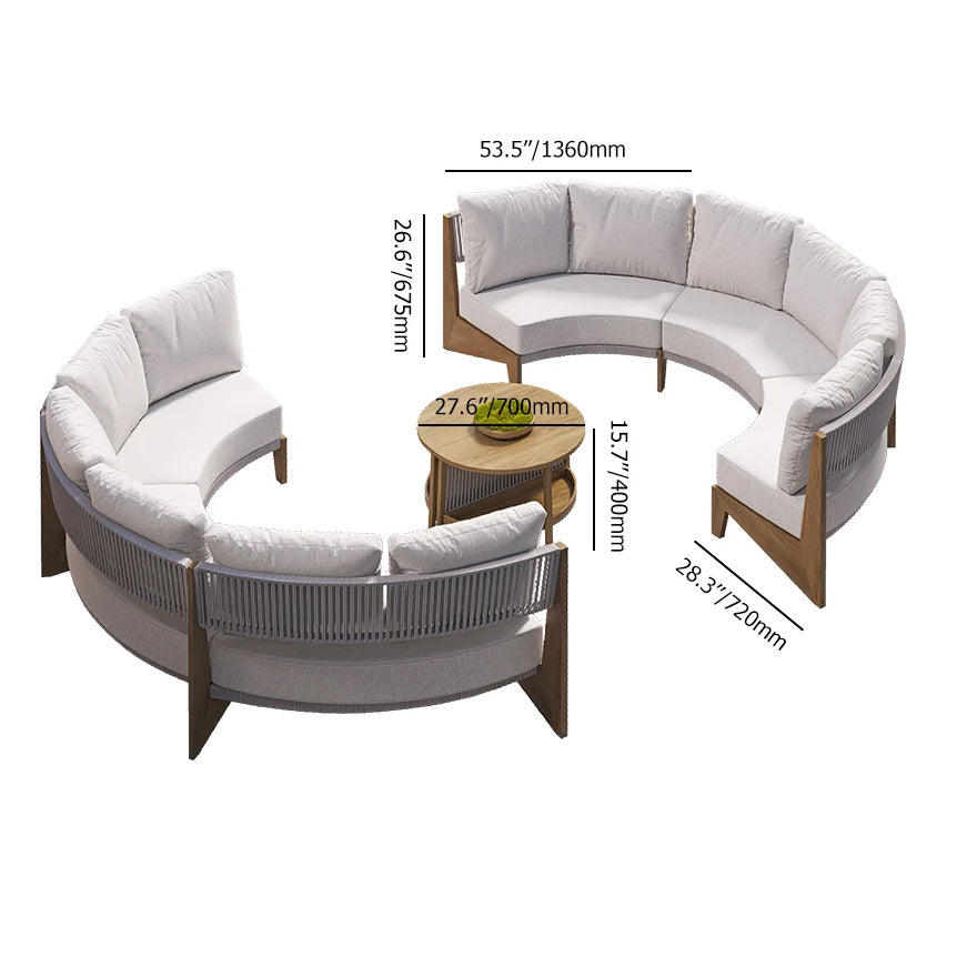 Curved Aluminum Outdoor Round Sectional Sofa Set with Coffee Table – Customizable Frame & Cushion Colors