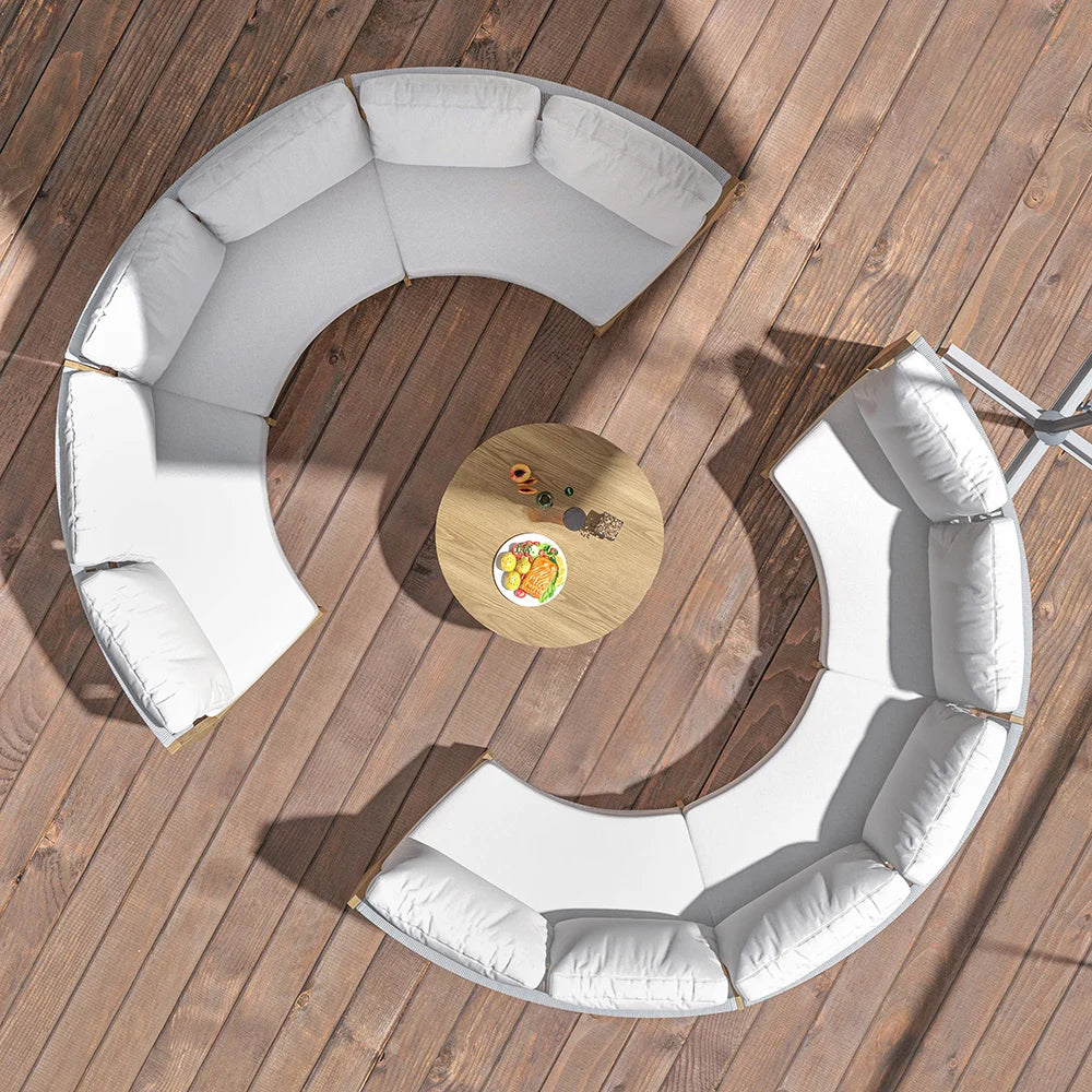 Curved Aluminum Outdoor Round Sectional Sofa Set with Coffee Table – Customizable Frame & Cushion Colors