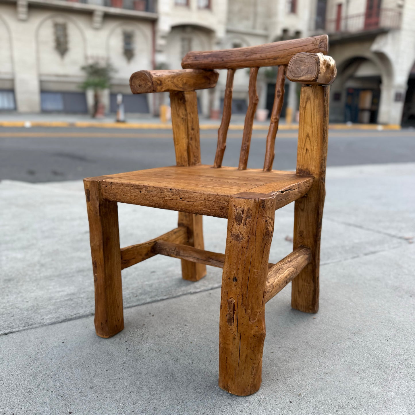 The Hug-Rustic Handmade Reclaimed Wood Armchair – Antique Jujube & Elm, Vintage Farmhouse Accent, Solid Primitive Chair