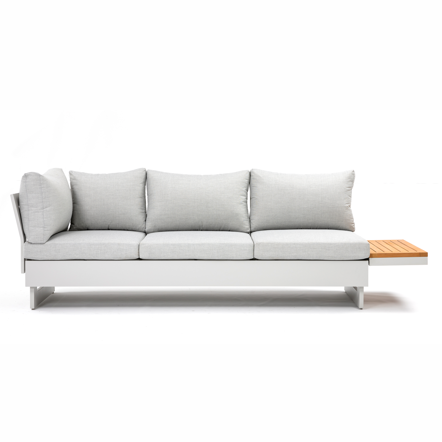 Molise II – Modular Aluminum Outdoor Sofa Set for 6, Gen 2 with Acacia Wood Accent Tables