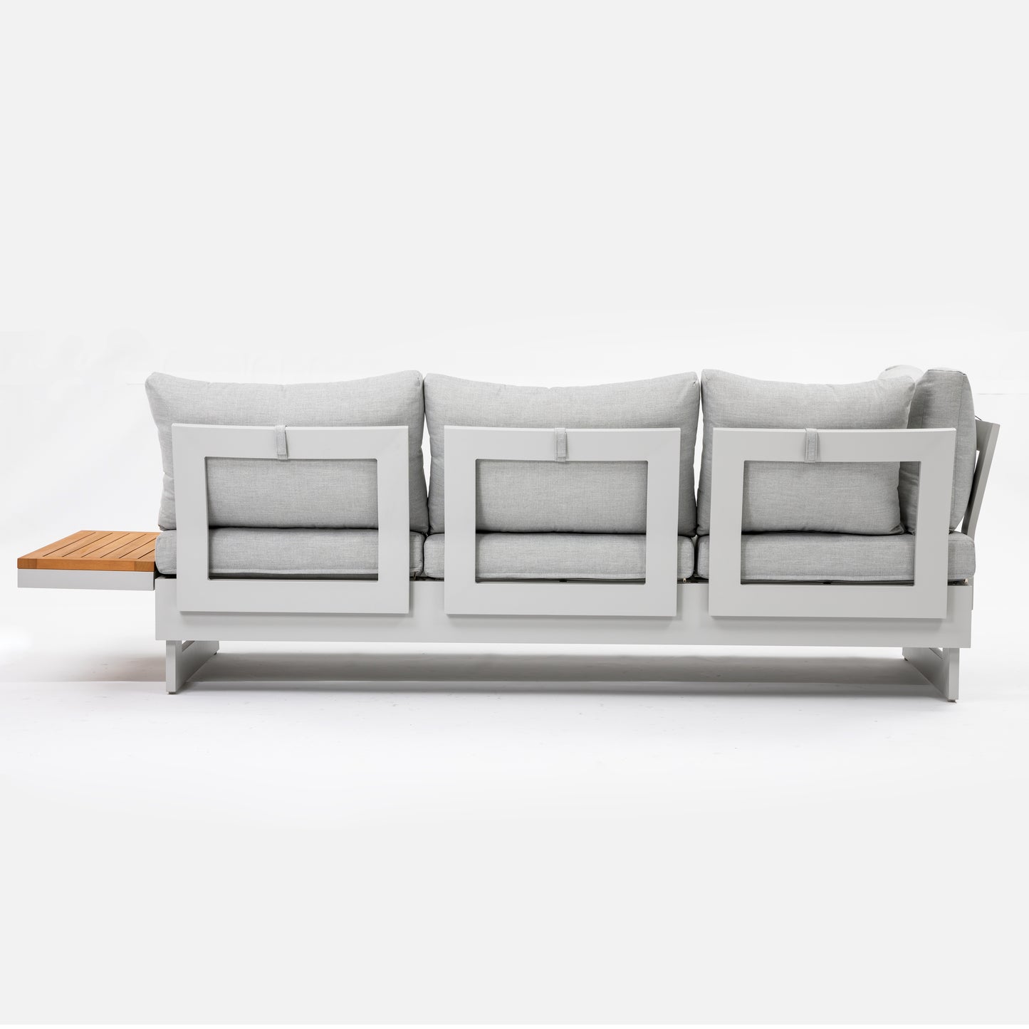 Molise II – Modular Aluminum Outdoor Sofa Set for 6, Gen 2 with Acacia Wood Accent Tables