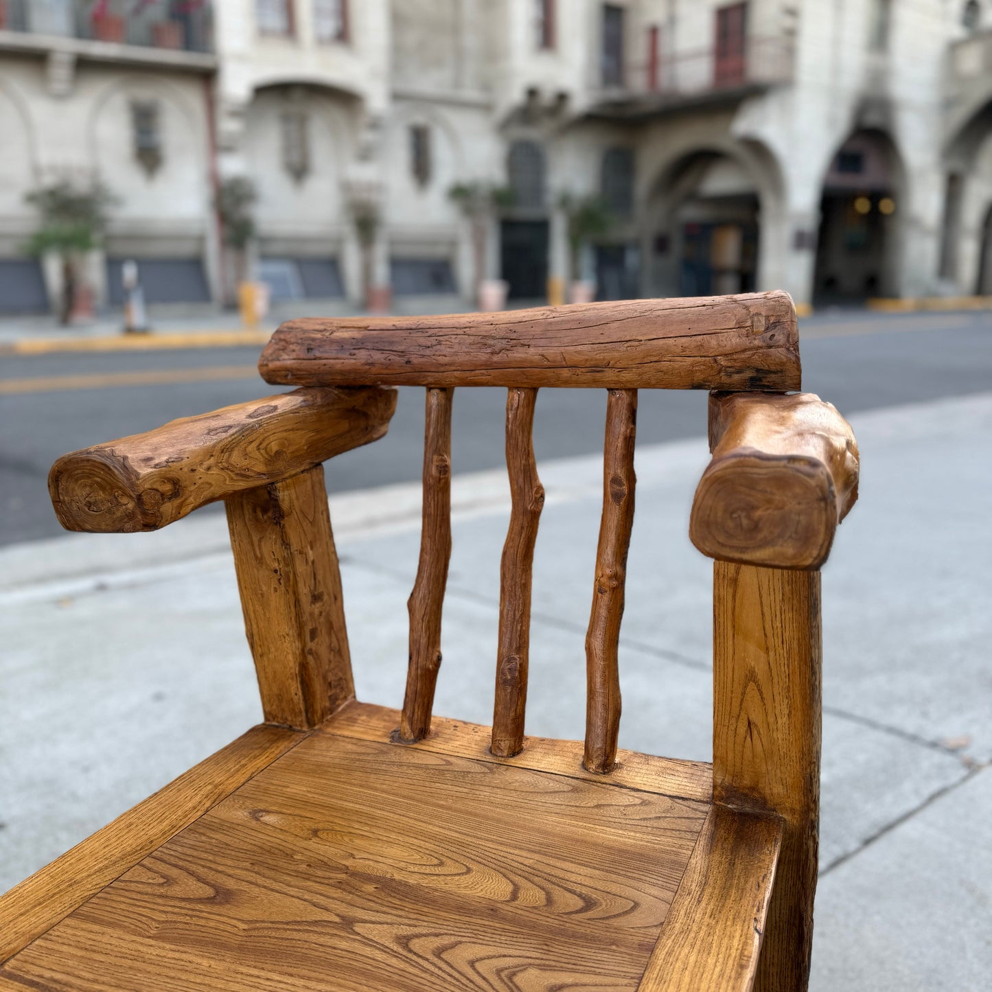 The Hug-Rustic Handmade Reclaimed Wood Armchair – Antique Jujube & Elm, Vintage Farmhouse Accent, Solid Primitive Chair
