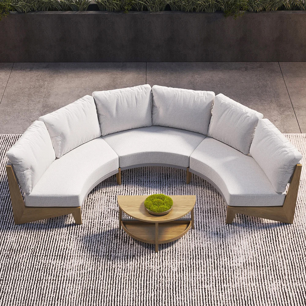 Curved Aluminum Outdoor Round Sectional Sofa Set with Coffee Table – Customizable Frame & Cushion Colors