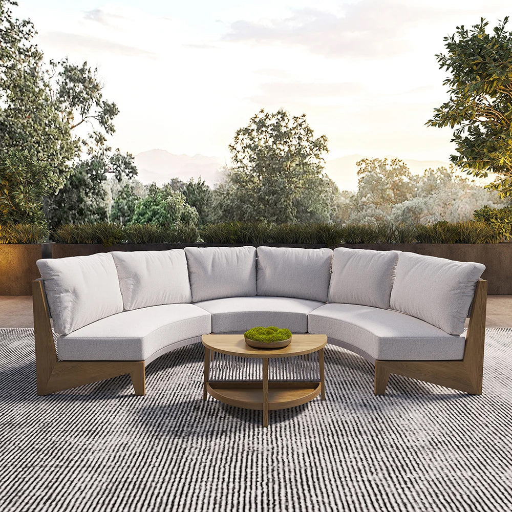 Curved Aluminum Outdoor Round Sectional Sofa Set with Coffee Table – Customizable Frame & Cushion Colors
