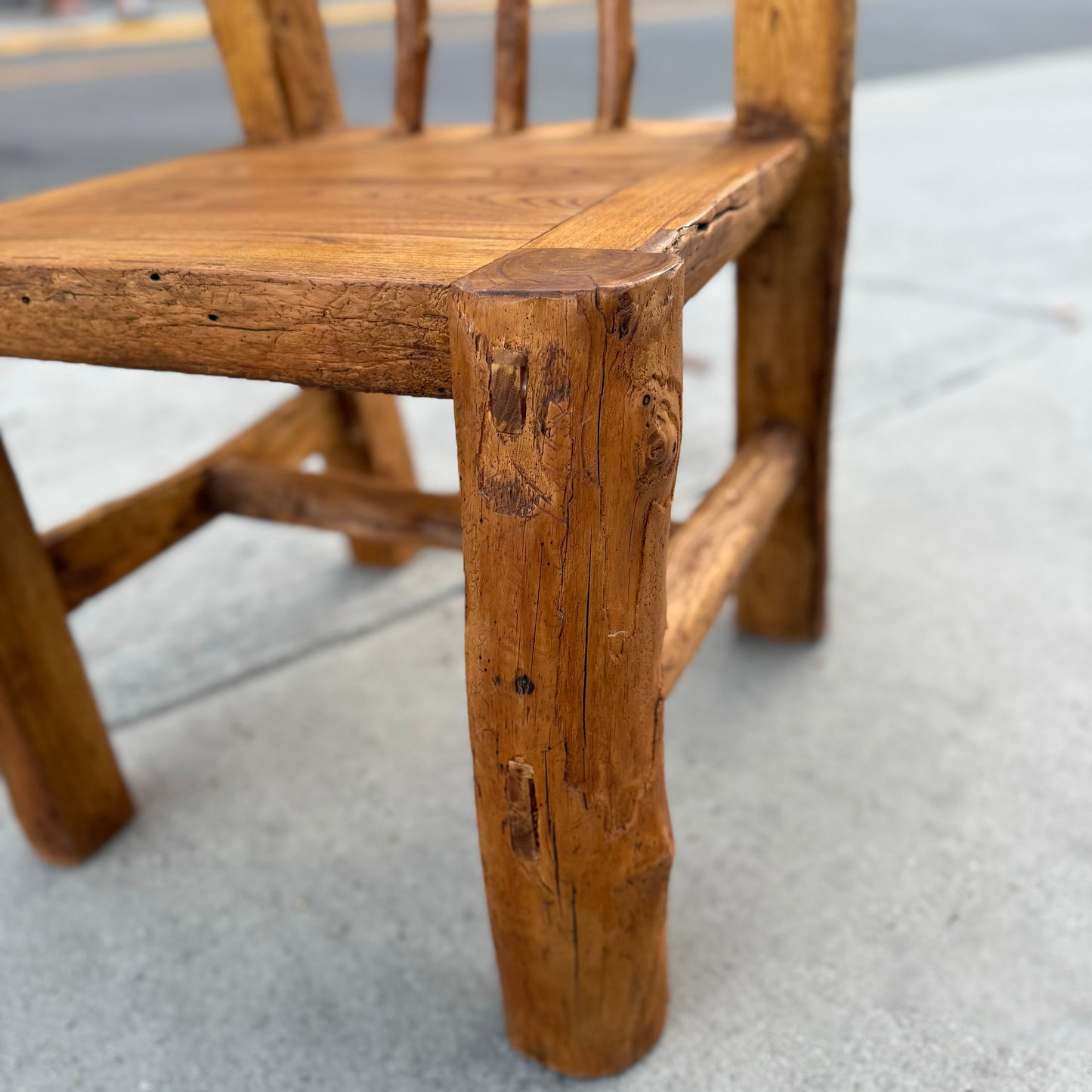 The Hug-Rustic Handmade Reclaimed Wood Armchair – Antique Jujube & Elm, Vintage Farmhouse Accent, Solid Primitive Chair