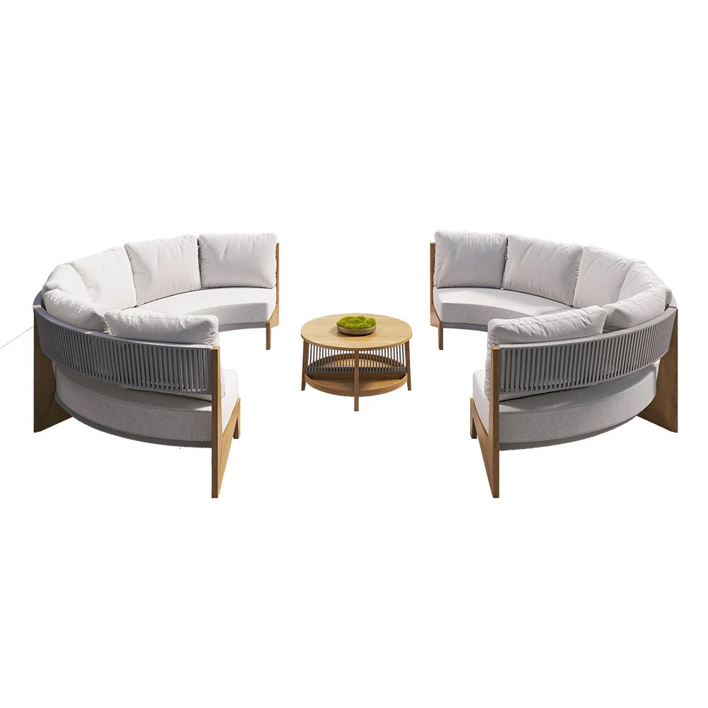 Curved Aluminum Outdoor Round Sectional Sofa Set with Coffee Table – Customizable Frame & Cushion Colors