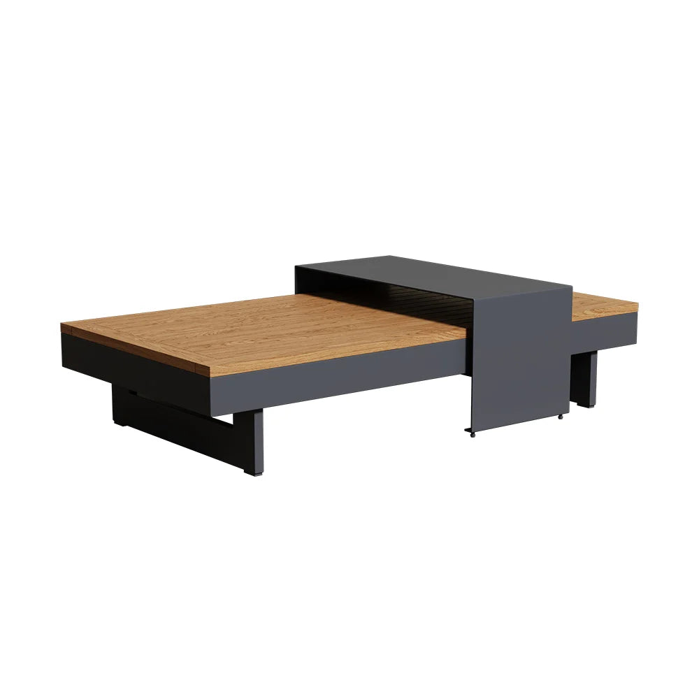 Modular Aluminum Outdoor Sofa Set for 6 – Teak Accent Tables, Beige or Gray Options