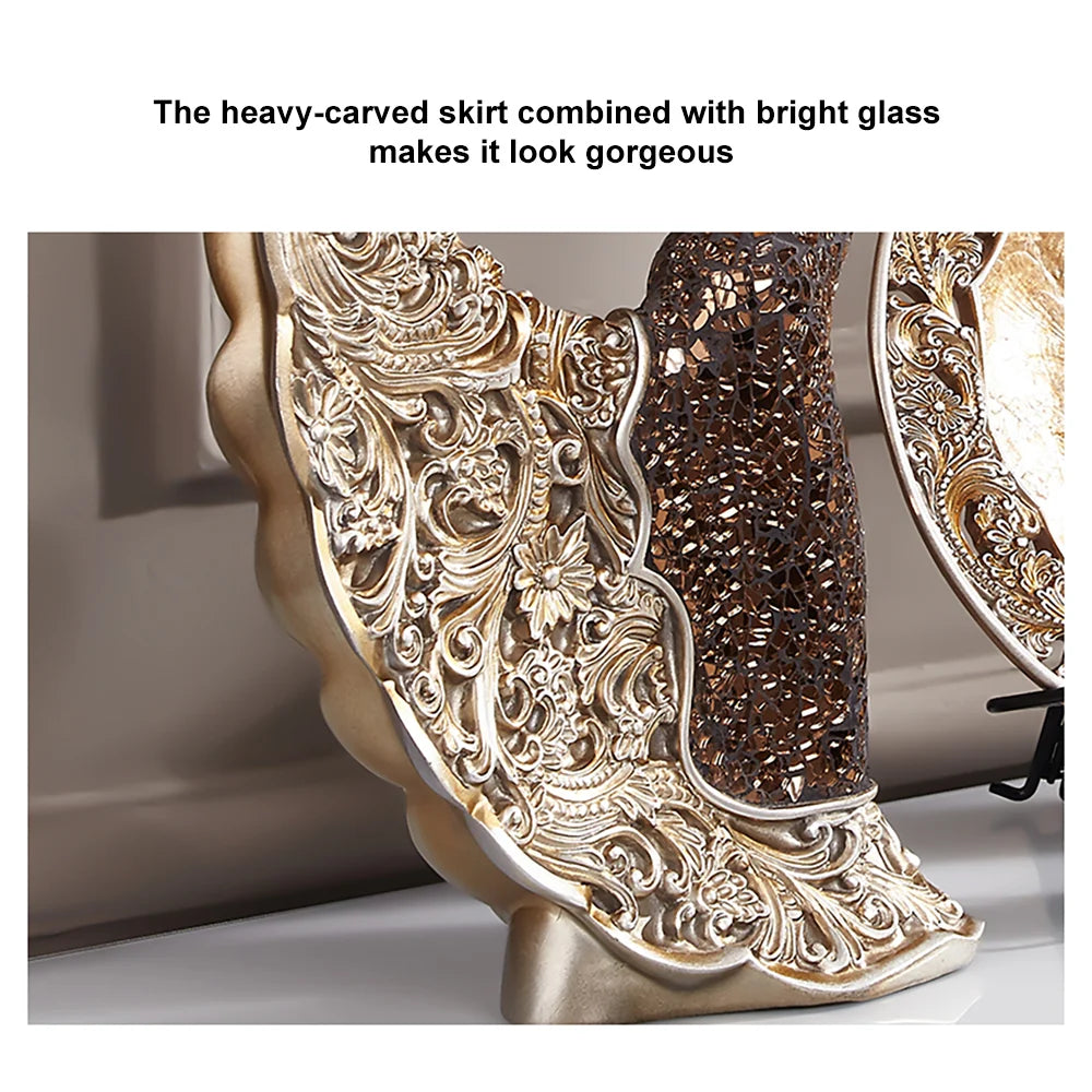 3-Piece Vintage Gold Dancer Sculpture Set with Decorative Shell Plate – Elegant Desktop Decor