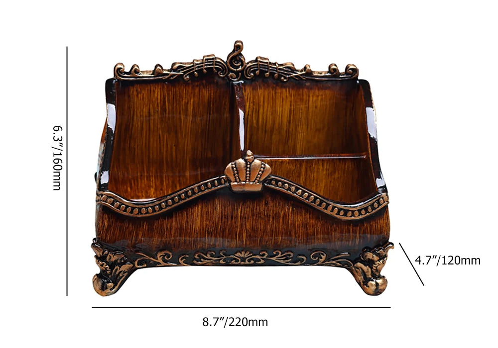 -Vintage Brown Resin Remote Control Holder – Elegant Living Room Storage Box and Home Decor