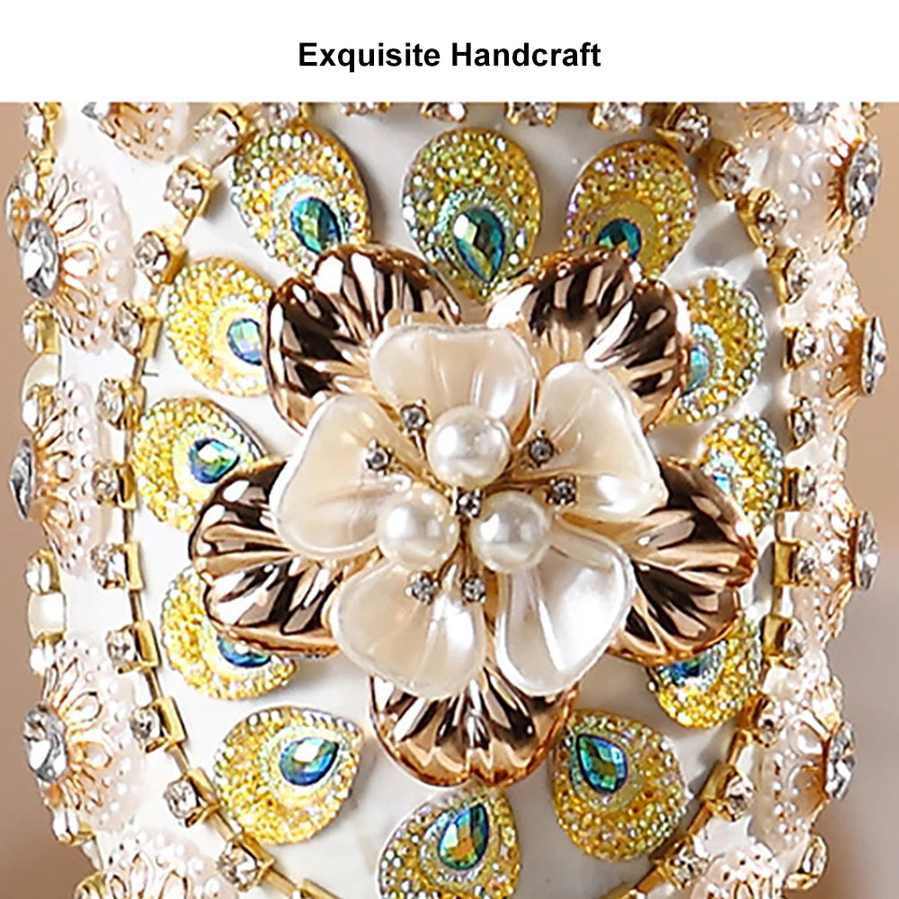 Elegant Gold & White 2-Tier Fruit Basket with Vase – Luxury Resin Snack Tray Decor