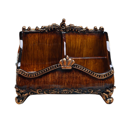 -Vintage Brown Resin Remote Control Holder – Elegant Living Room Storage Box and Home Decor