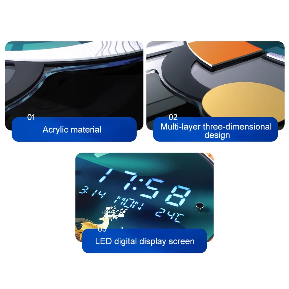 26.4" LED Silent Wall Clock with Multi-Function Display and Voice-Activated Pendulum