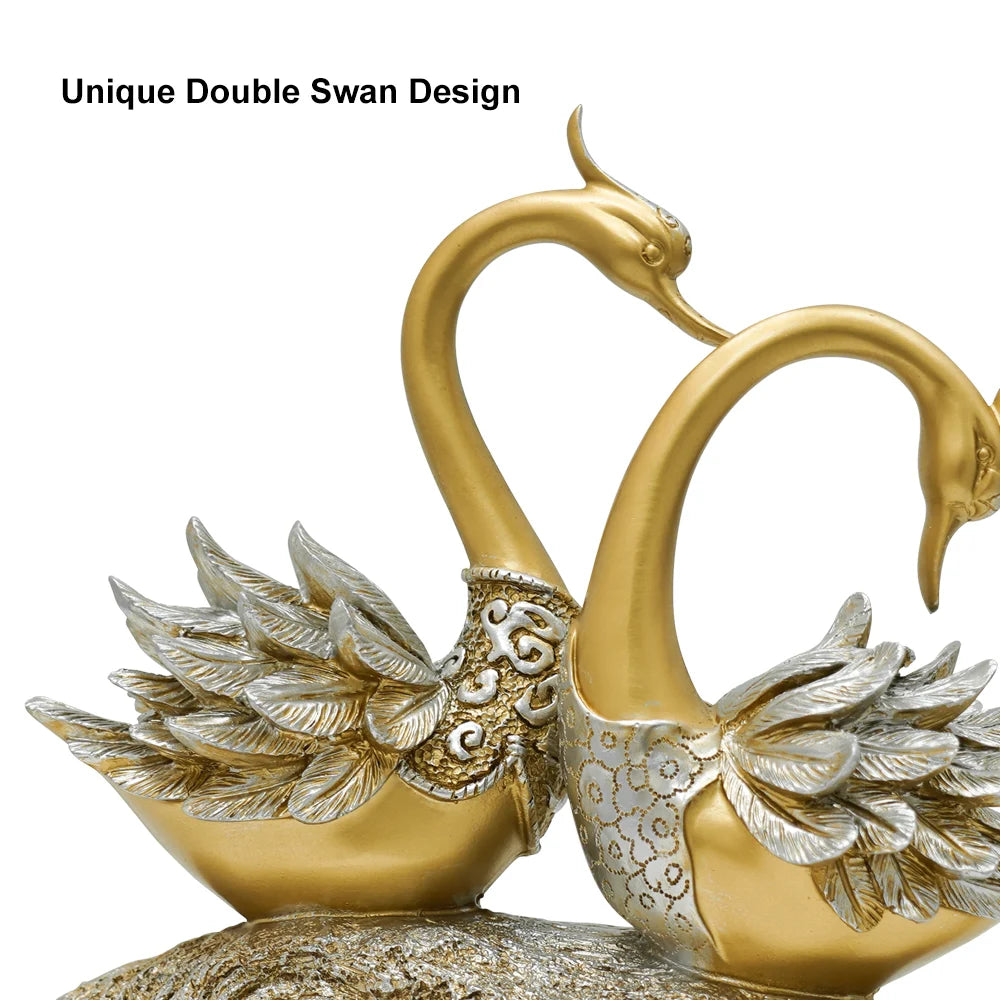 14.2" Gold Swan Couple Sculpture – Modern Decorative Art for Home or Table Display