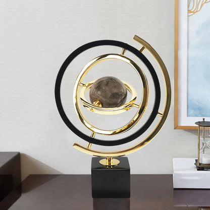 Modern Black & Gold Abstract Globe Sculpture – Decorative Ornament with Rectangle Base