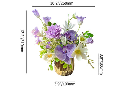 Elegant Purple Artificial Flower Arrangement in Gold Vase – Perfect Dining Table Centerpiece