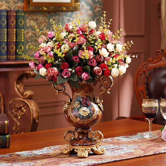 Artificial Vintage Flower Arrangement Vase Set