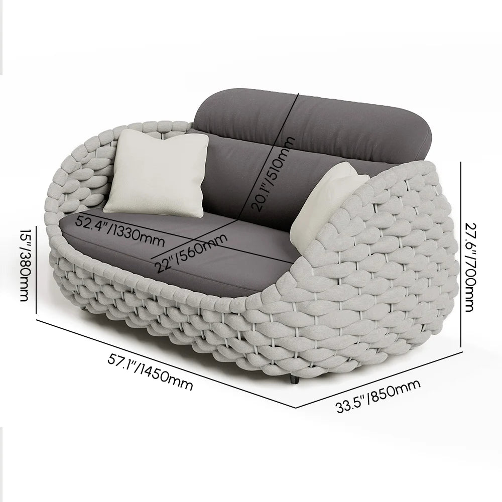4-Seat Woven Rope Outdoor Sofa Set with Marble-Look Coffee Table
