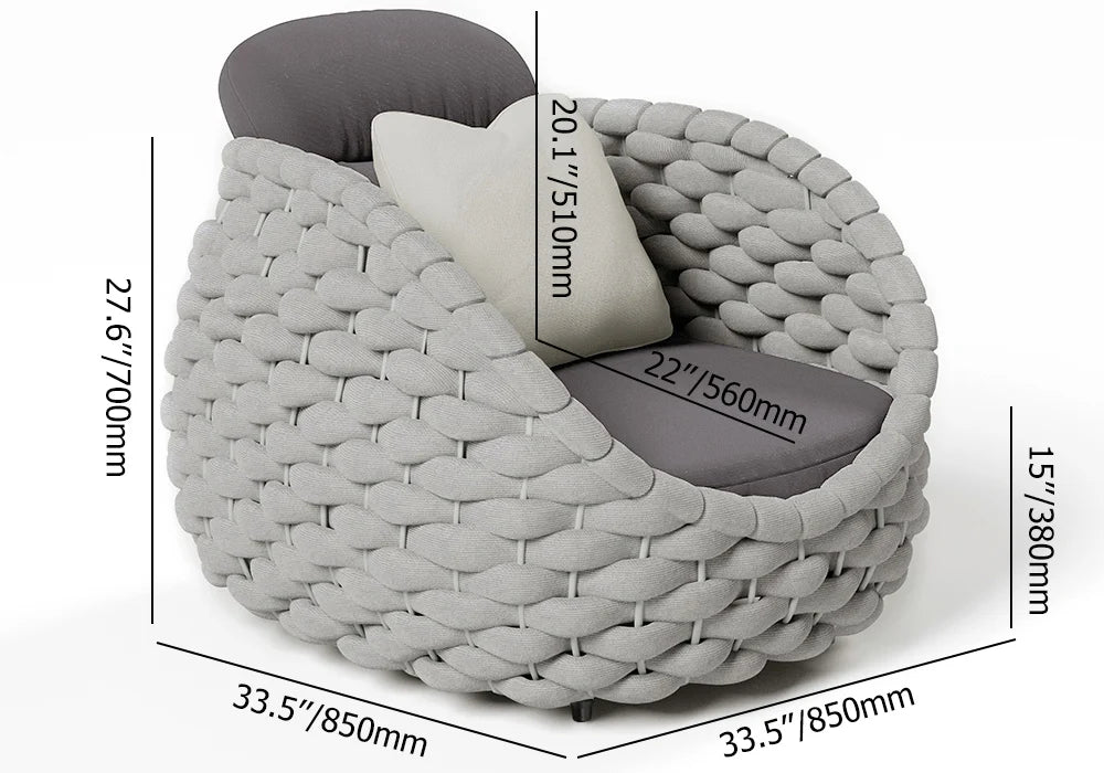 4-Seat Woven Rope Outdoor Sofa Set with Marble-Look Coffee Table