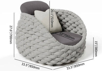 4-Seat Woven Rope Outdoor Sofa Set with Marble-Look Coffee Table