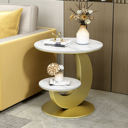 Modern 2-Tier Sintered Stone Round Side Table – Sleek and Minimalist Design for Living Room