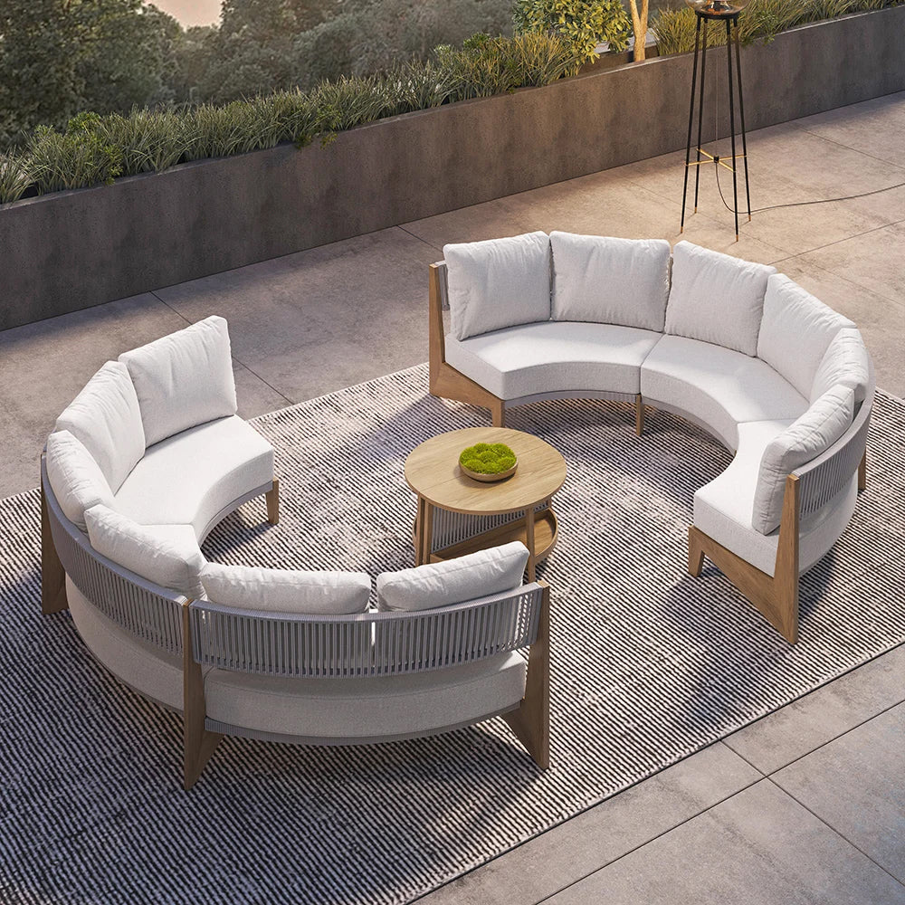 Curved Aluminum Outdoor Round Sectional Sofa Set with Coffee Table – Customizable Frame & Cushion Colors