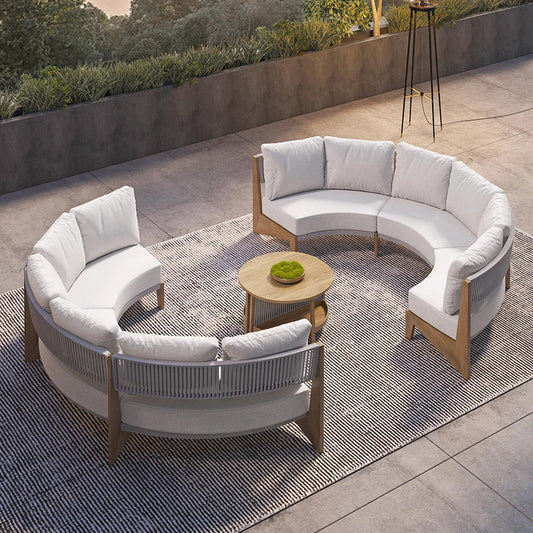 Curved Aluminum Outdoor Round Sectional Sofa Set with Coffee Table – Customizable Frame & Cushion Colors