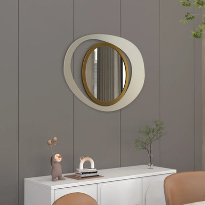 Modern 23.6" White & Gold Abstract Geometric Wall Mirror – Decorative Accent for Living Room or Bedroom