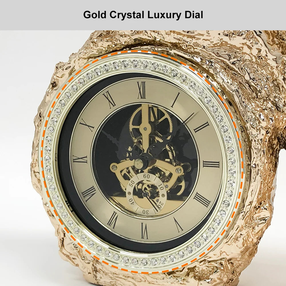 Gold Electroplated Cheetah Table Clock - Elegant Mute Design with Imitation Diamond Resin for Home Decor