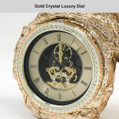 Gold Electroplated Cheetah Table Clock - Elegant Mute Design with Imitation Diamond Resin for Home Decor