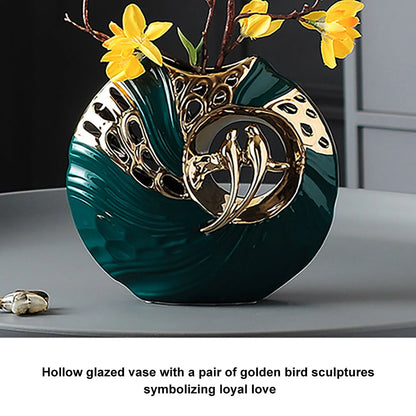 2-Piece Modern Yellow Artificial Flower Arrangement in Green Magpie Ceramic Vase – Home Decor