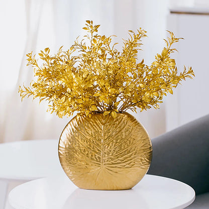 Luxurious Bronze Gold Artificial Plant Arrangement in Decorative Ceramic Vase