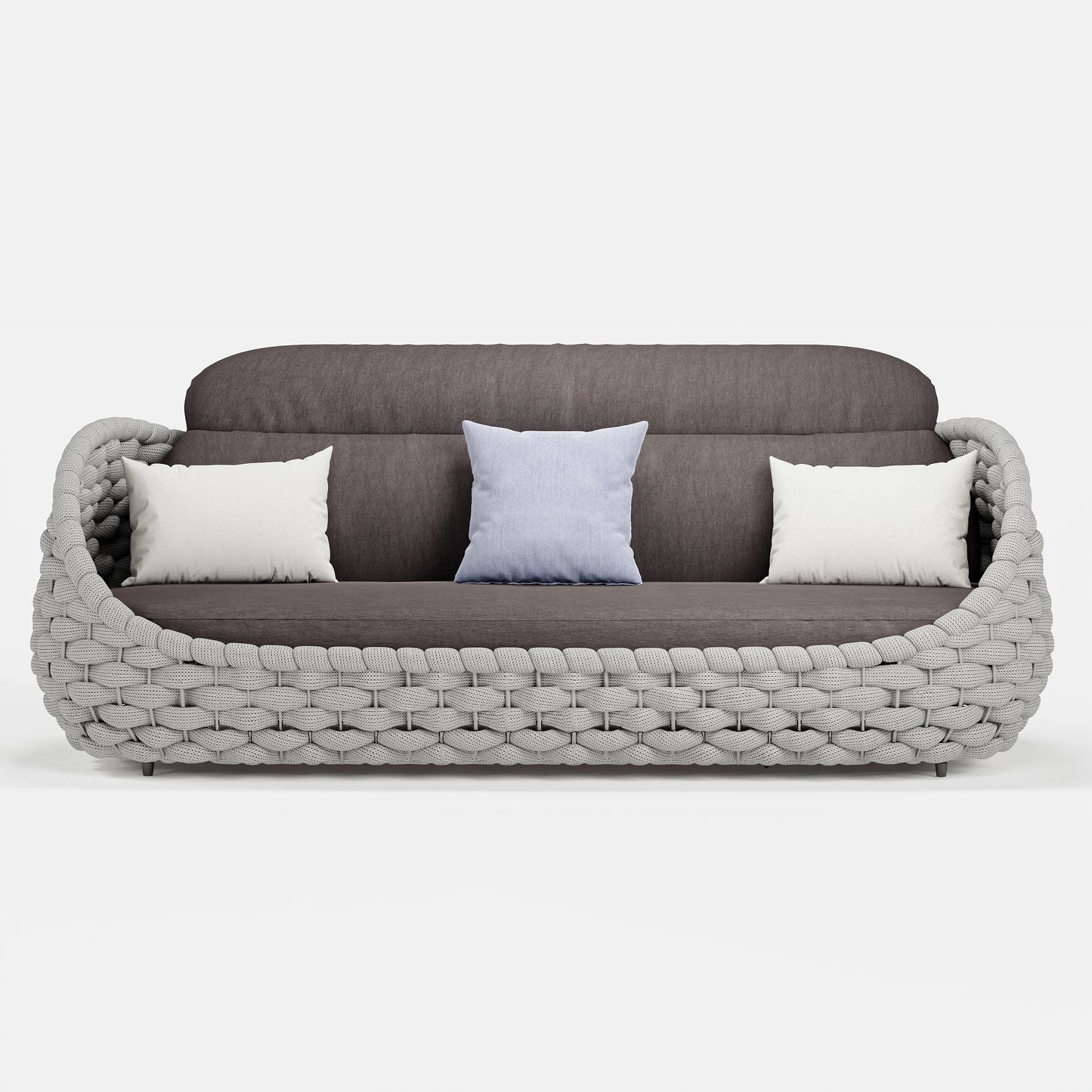 4-Seat Woven Rope Outdoor Sofa Set with Marble-Look Coffee Table