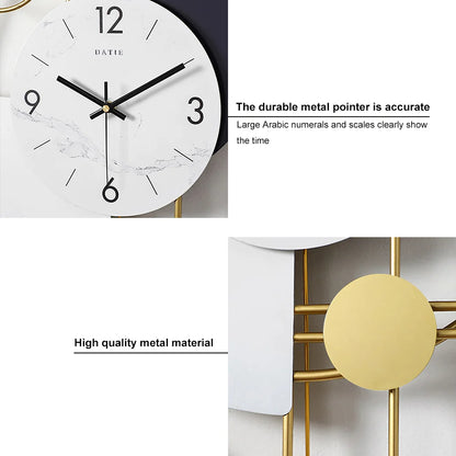 3D Silent Metal Wall Clock with Gold Pendulum – Modern Round Decor for Living Room & Bedroom