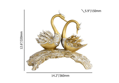 14.2" Gold Swan Couple Sculpture – Modern Decorative Art for Home or Table Display