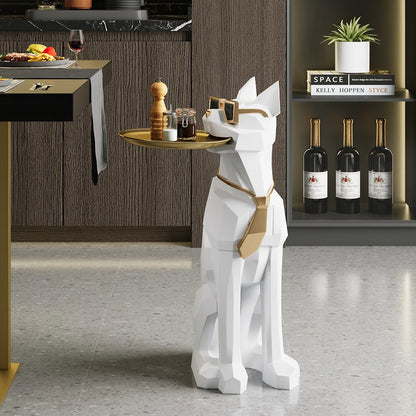 Modern Resin Dog Sculpture End Table with Metal Storage Tray and Tissue Box – Available in Multiple Colors