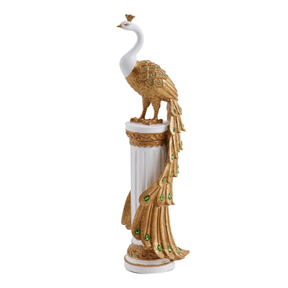 27.6" Large White & Gold Glam Peacock Floor Sculpture – Elegant Decor for Living Room & Bedroom