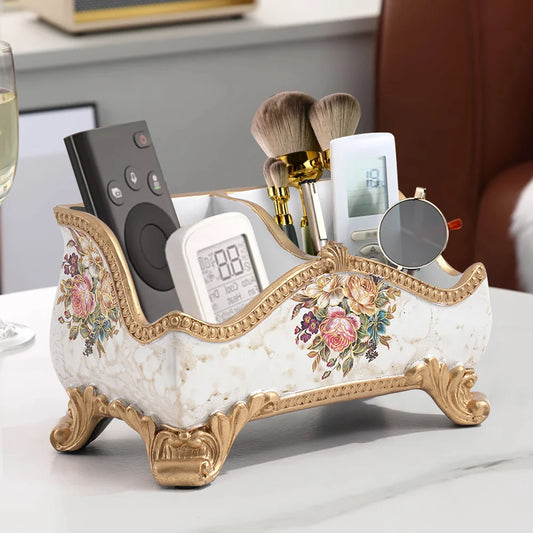 Retro European Style 3-Compartment Golden Desktop Organizer for Remote Controls and Accessories