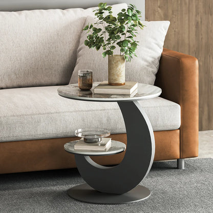 Modern 2-Tier Sintered Stone Round Side Table – Sleek and Minimalist Design for Living Room