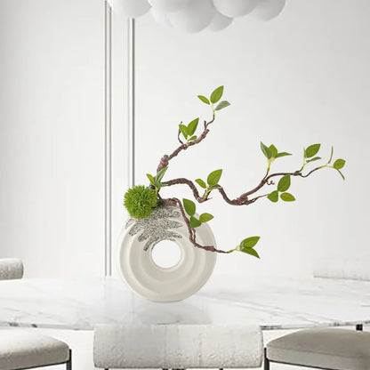 15" Artificial Tree with White Ceramic Vase – Modern Faux Plant Decor for Indoor Spaces