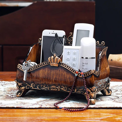 -Vintage Brown Resin Remote Control Holder – Elegant Living Room Storage Box and Home Decor