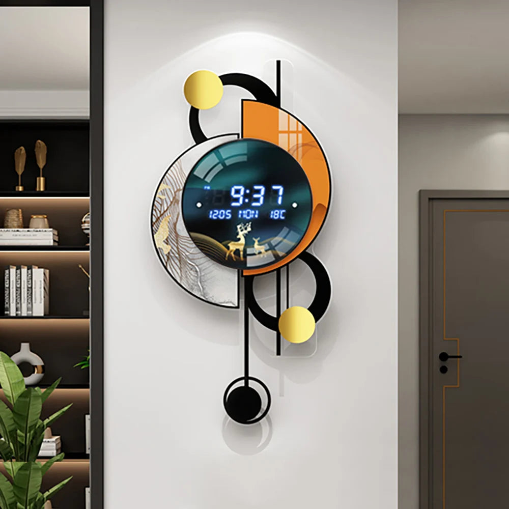 26.4" LED Silent Wall Clock with Multi-Function Display and Voice-Activated Pendulum