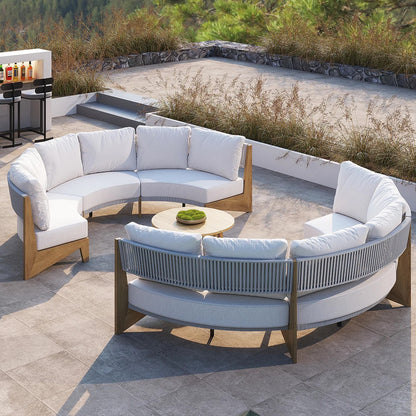 Curved Aluminum Outdoor Round Sectional Sofa Set with Coffee Table – Customizable Frame & Cushion Colors