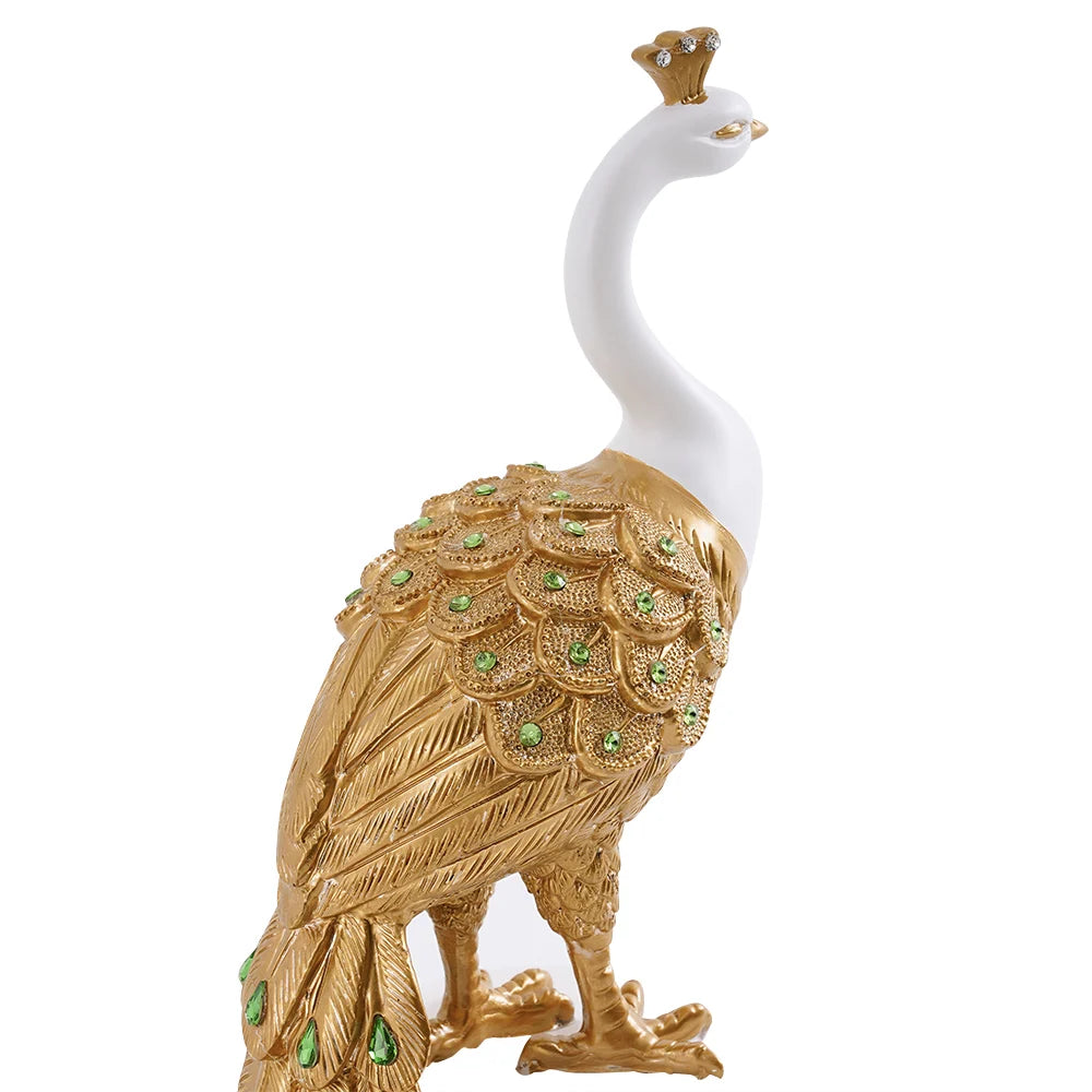 27.6" Large White & Gold Glam Peacock Floor Sculpture – Elegant Decor for Living Room & Bedroom