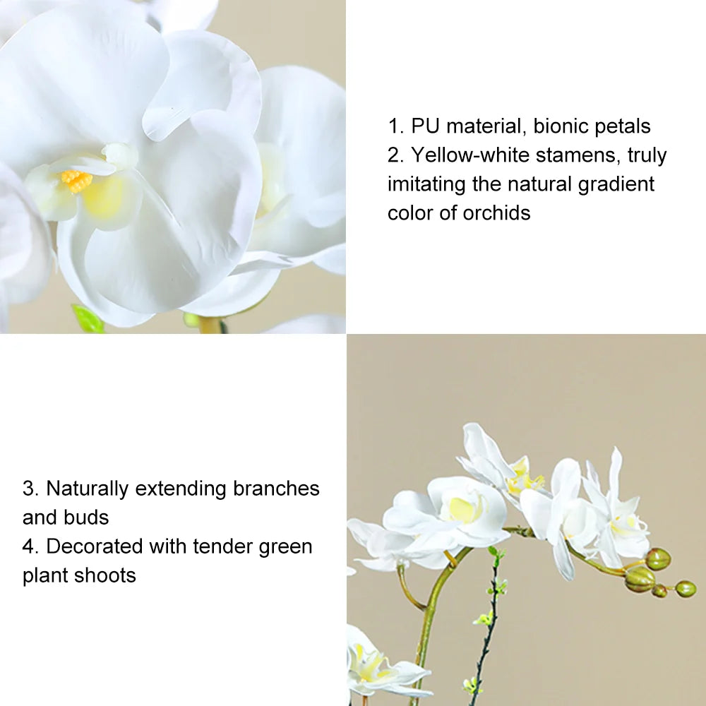 Elegant White Artificial Orchids with Gold Brushed Ceramic Vase – Perfect Tabletop Decoratio