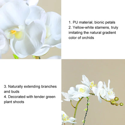 Elegant White Artificial Orchids with Gold Brushed Ceramic Vase – Perfect Tabletop Decoratio