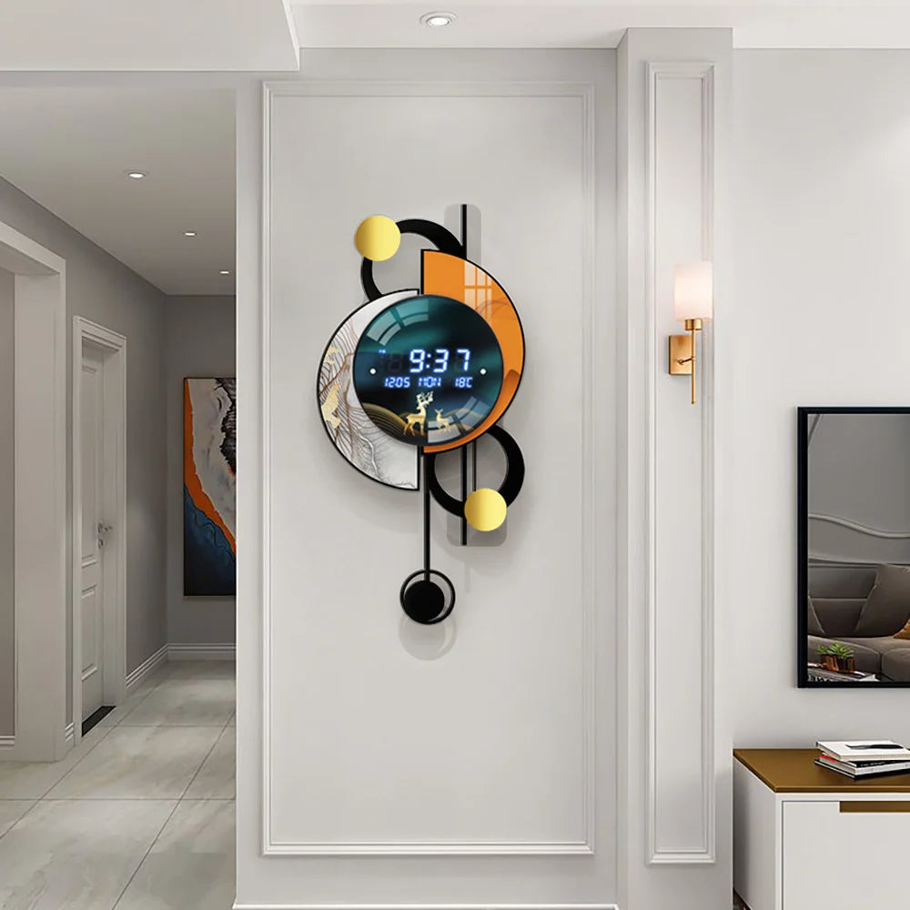 26.4" LED Silent Wall Clock with Multi-Function Display and Voice-Activated Pendulum