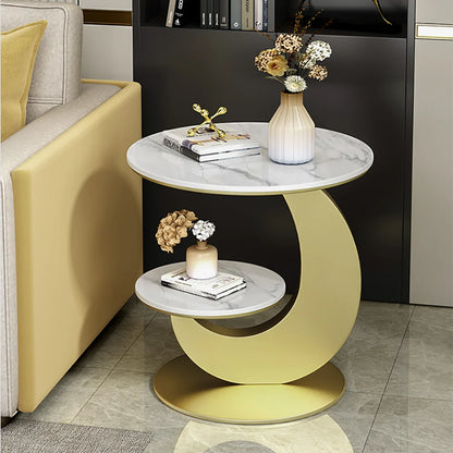 Modern 2-Tier Sintered Stone Round Side Table – Sleek and Minimalist Design for Living Room